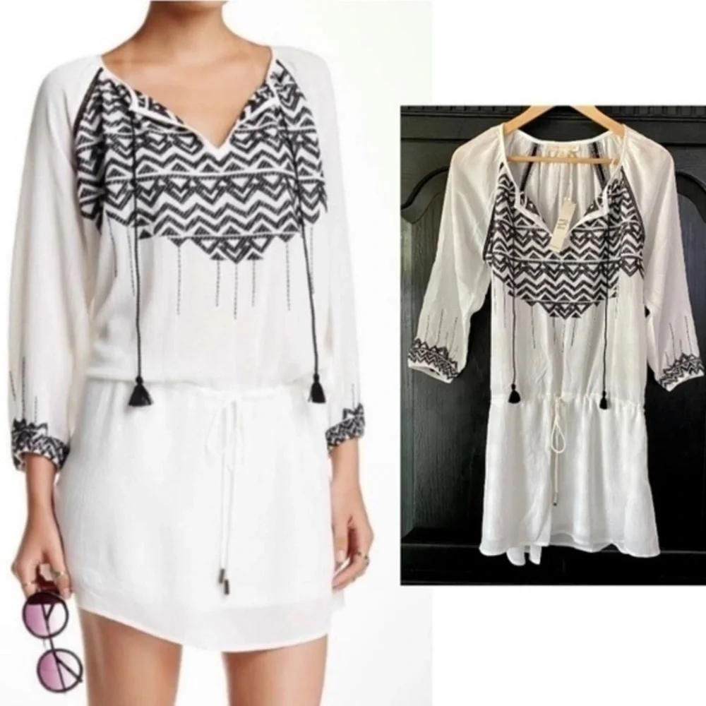 NWT Love Stitch Boho Mini Dress Small Black & White